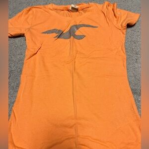 Orange T-Shirt with Silver Glitter Logo
